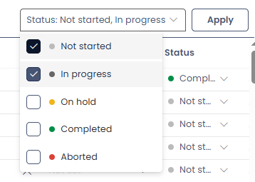 Quick filter on task selecting In Progress and Not Started tasks